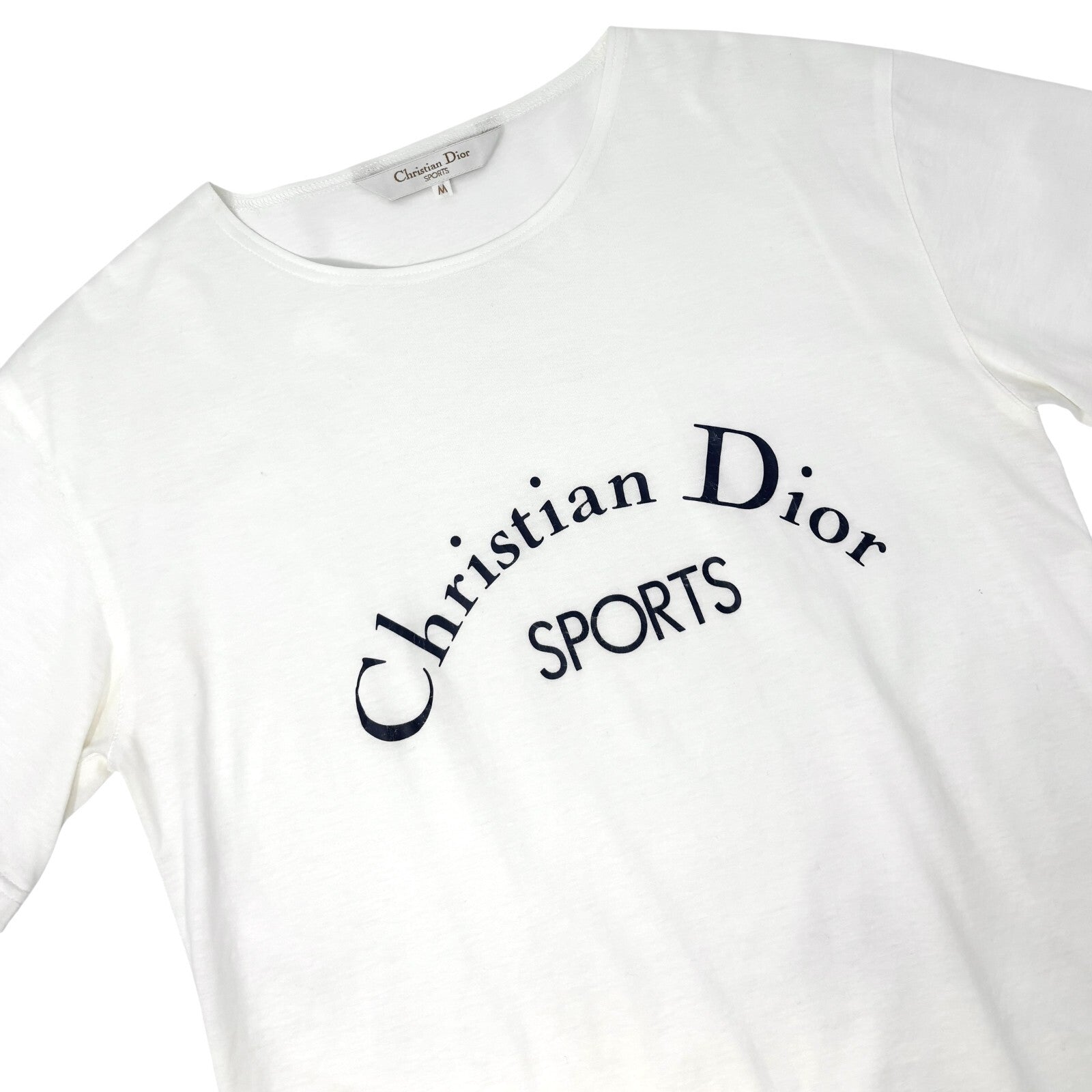 Luxury Promise Japan Christian Dior Sports Vintage Big Logo T-shirt Top #M White Dark Blue Cotton