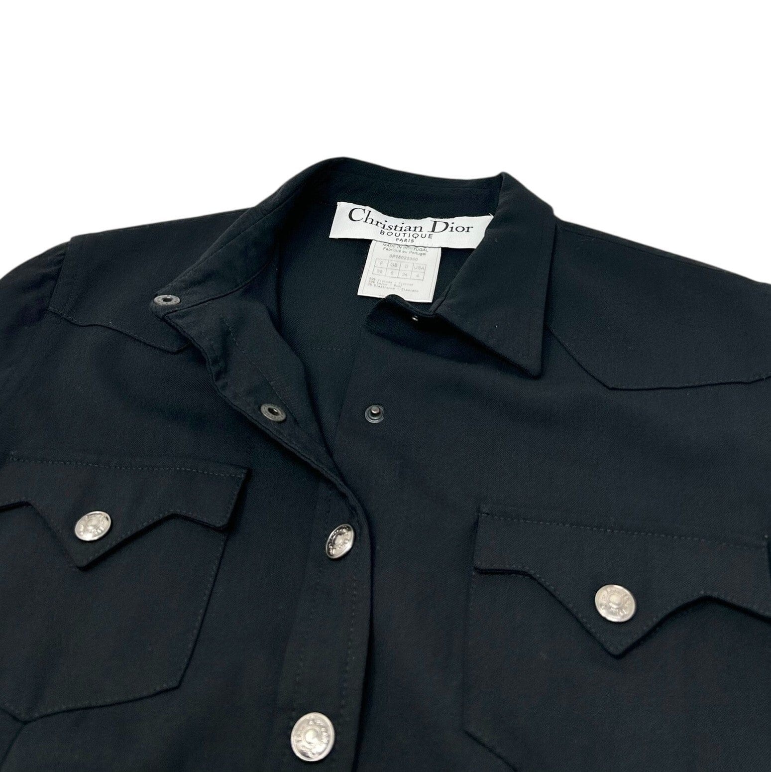 Luxury Promise Japan Christian Dior Vintage 2003 Logo Jacket #36 Shirt Top Black Snap Button Viscose