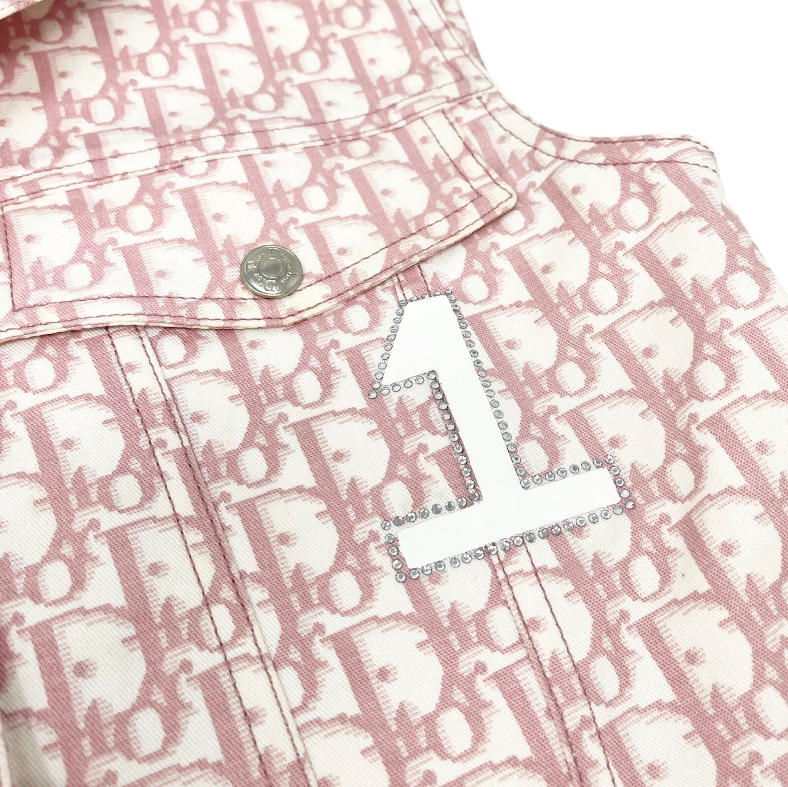 Luxury Promise Japan Christian Dior Vintage 2004 Trotter Monogram Vest Jacket #38 Pink White Cotton