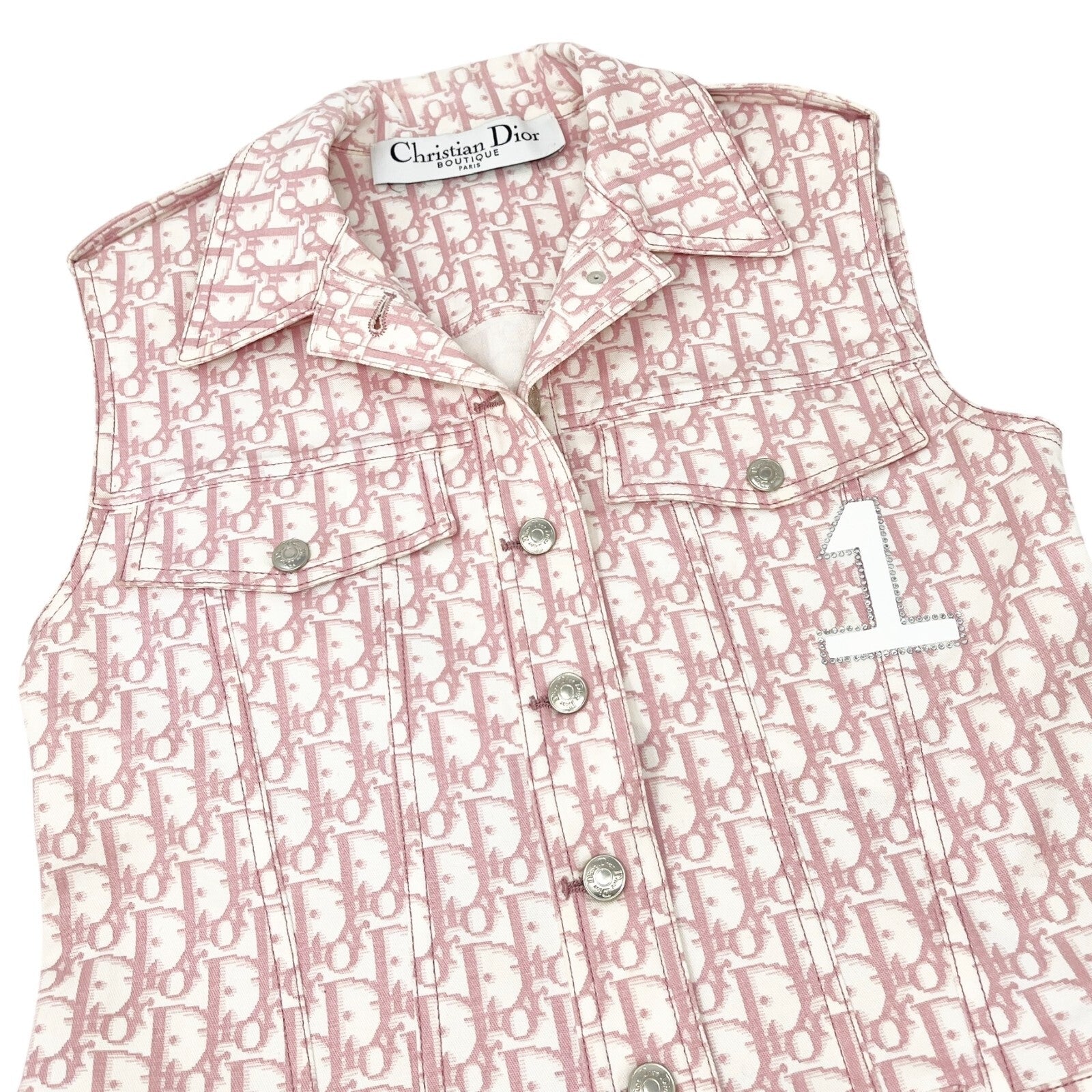 Luxury Promise Japan Christian Dior Vintage 2004 Trotter Monogram Vest Jacket #38 Pink White Cotton