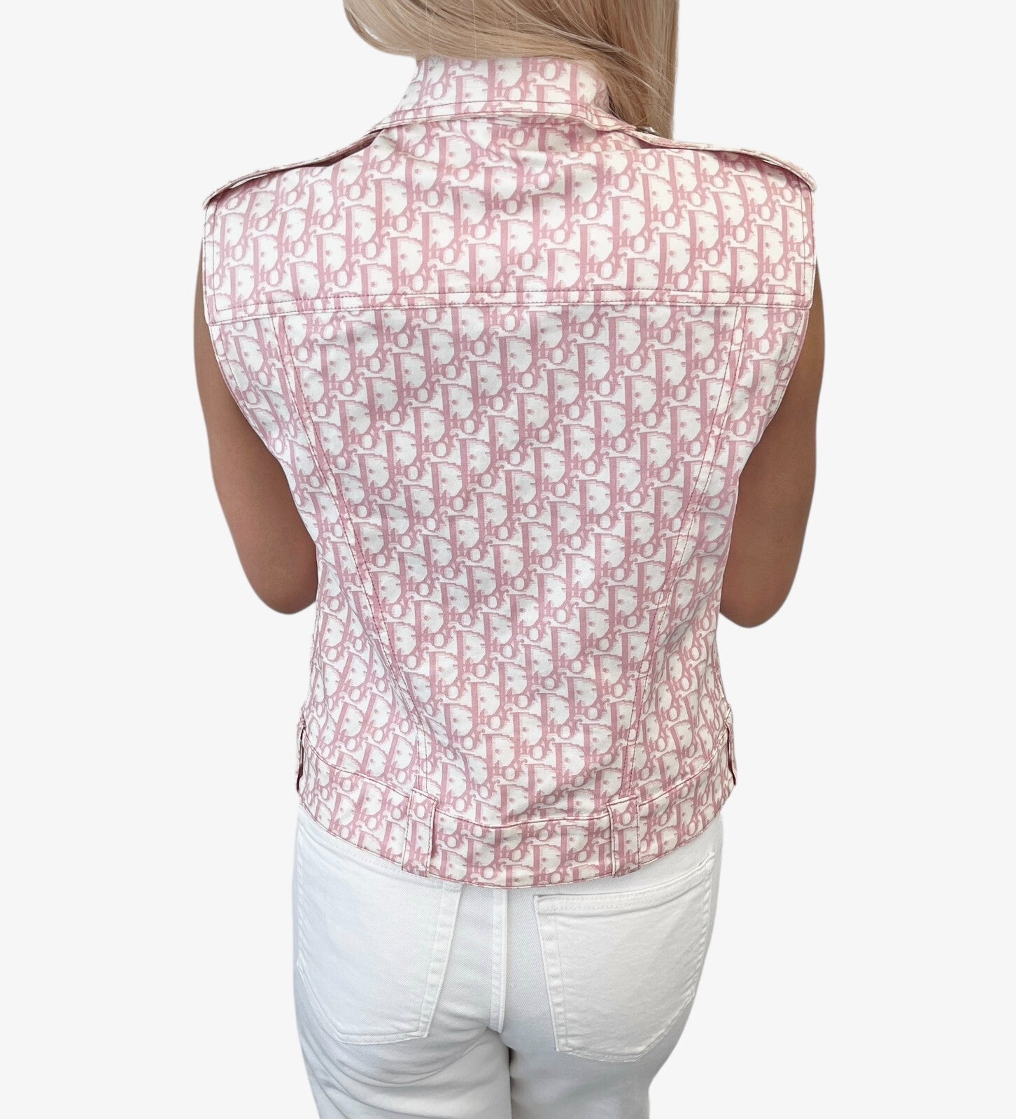 Luxury Promise Japan Christian Dior Vintage 2004 Trotter Monogram Vest Jacket #38 Pink White Cotton