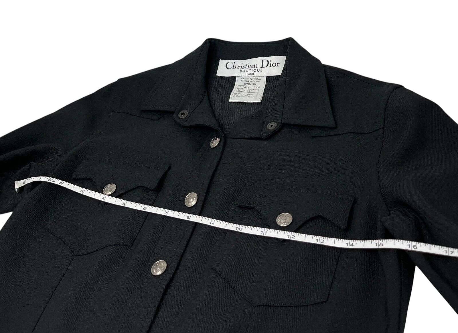 Luxury Promise Japan Christian Dior Vintage Logo Shirt Jacket Top #36 Snap Button Black Viscose Wool
