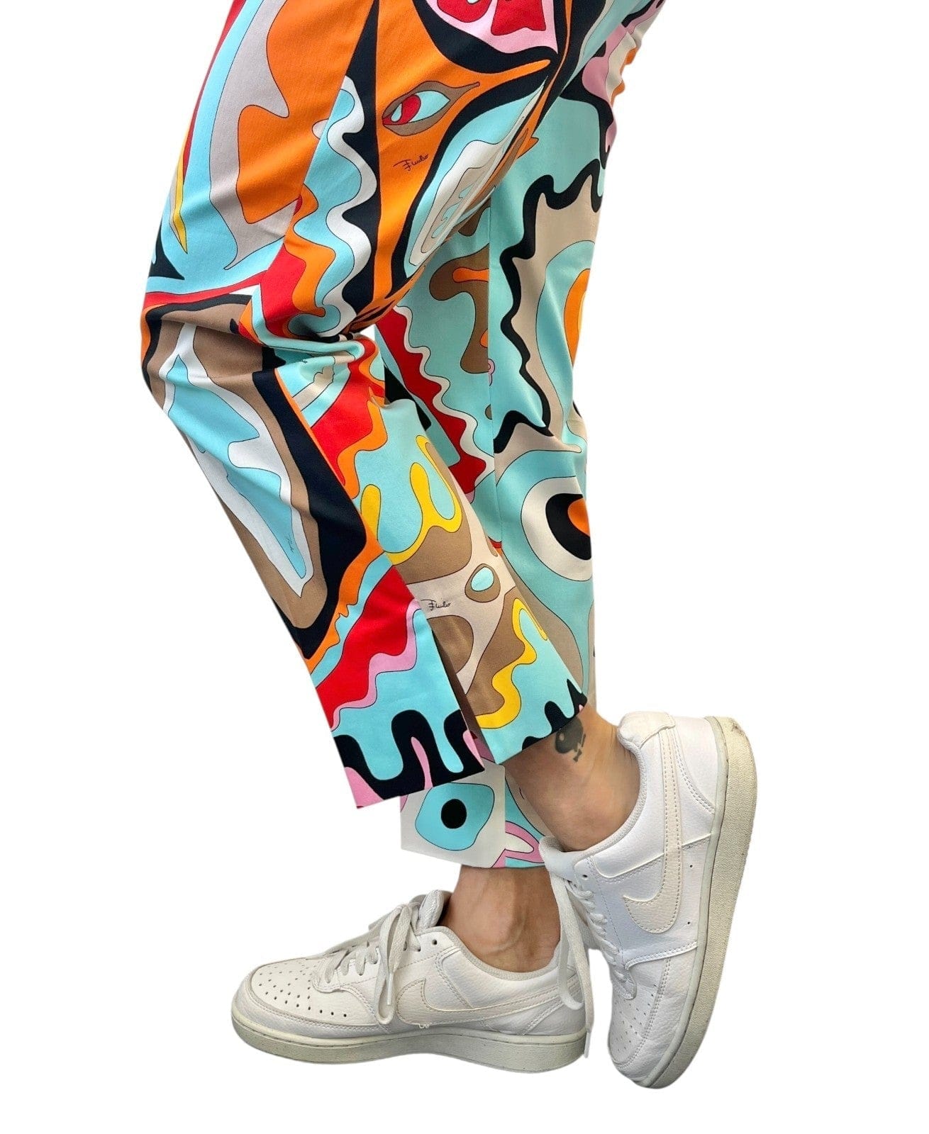 Luxury Promise Japan EMILIO PUCCI Vintage Logo Pants #40 Multicolor Zip Cotton Bottoms Slit