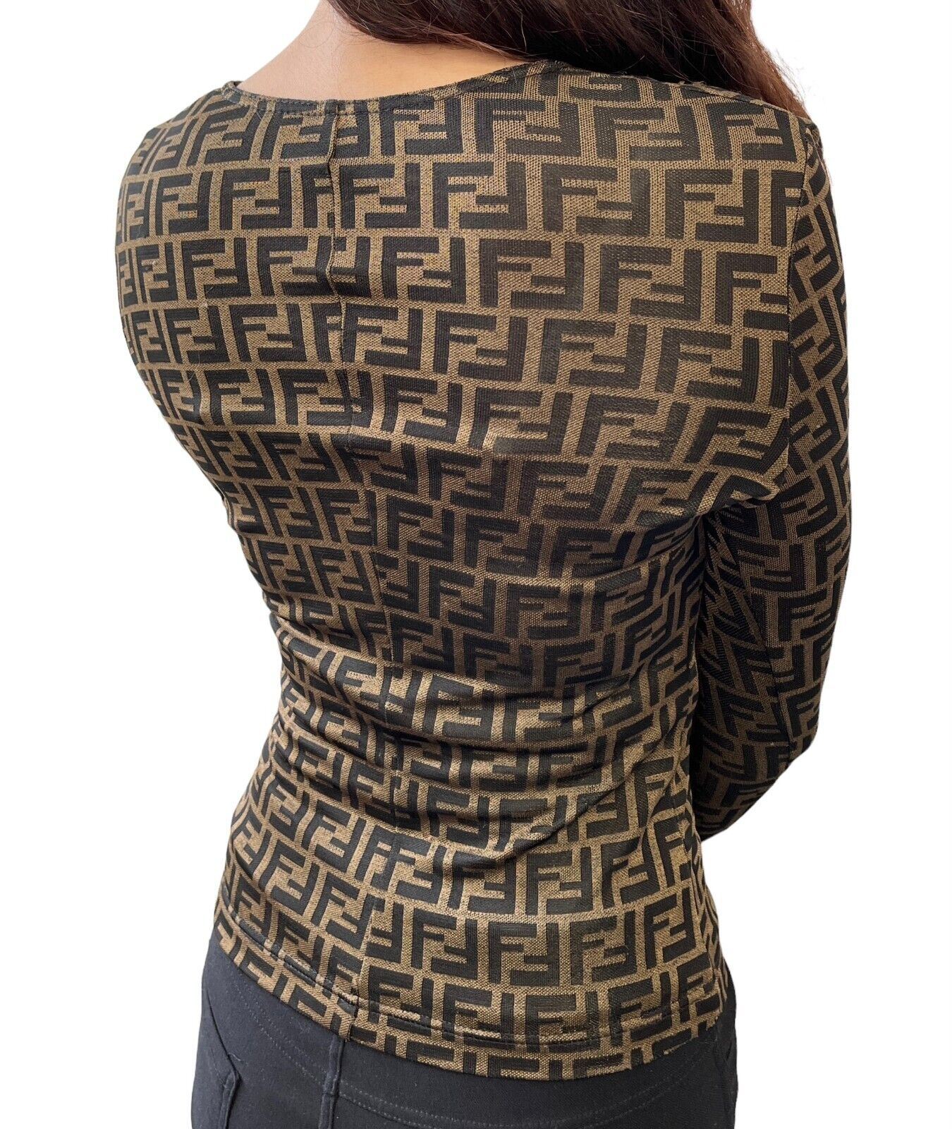Luxury Promise Japan FENDI Vintage Zucca Monogram Logo Shirt Top #36 Button Brown Rayon Rank AB
