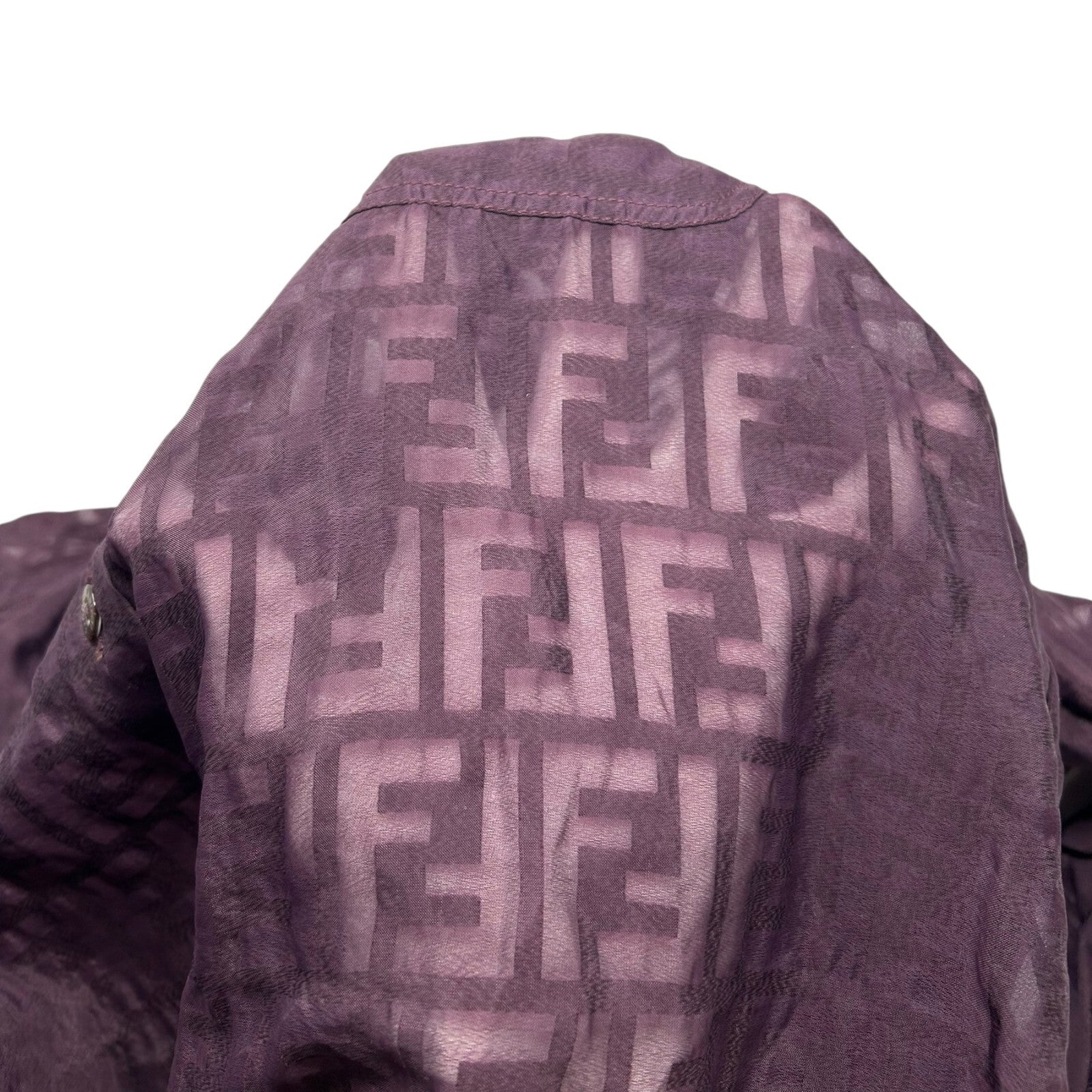 Luxury Promise Japan FENDI Vintage Zucca Monogram See-through Shirt Top #40 Button Purple Viscose