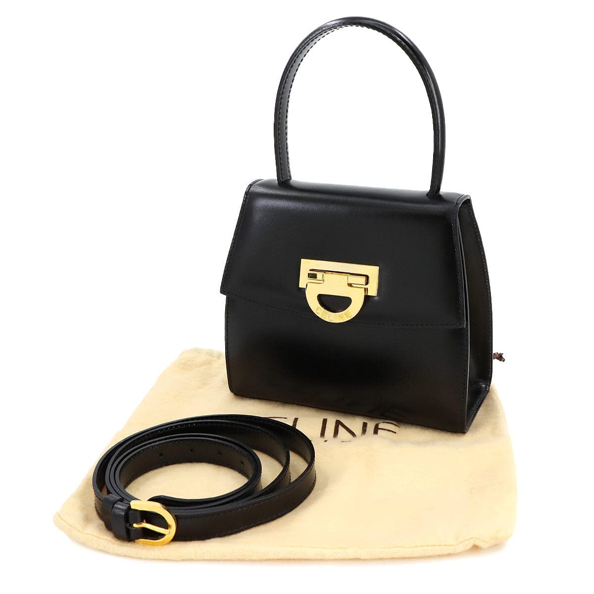 Luxury Promise Japan CELINE Hand Shoulder Bag Leather Black Vintage Purse 90272674