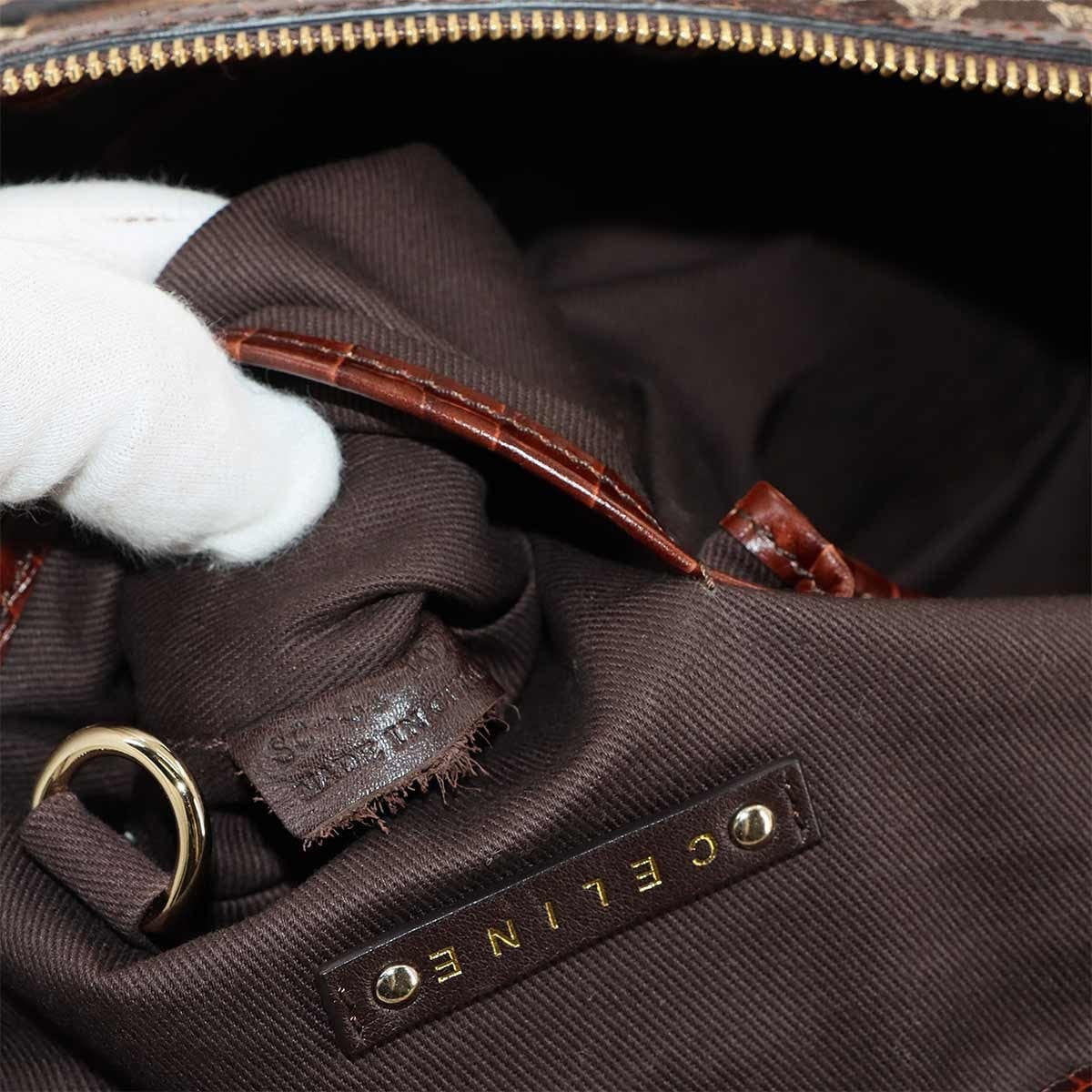 Luxury Promise Japan CELINE Macadam Hand Bag Canvas Leather Dark Brown Vintage Purse 90291694