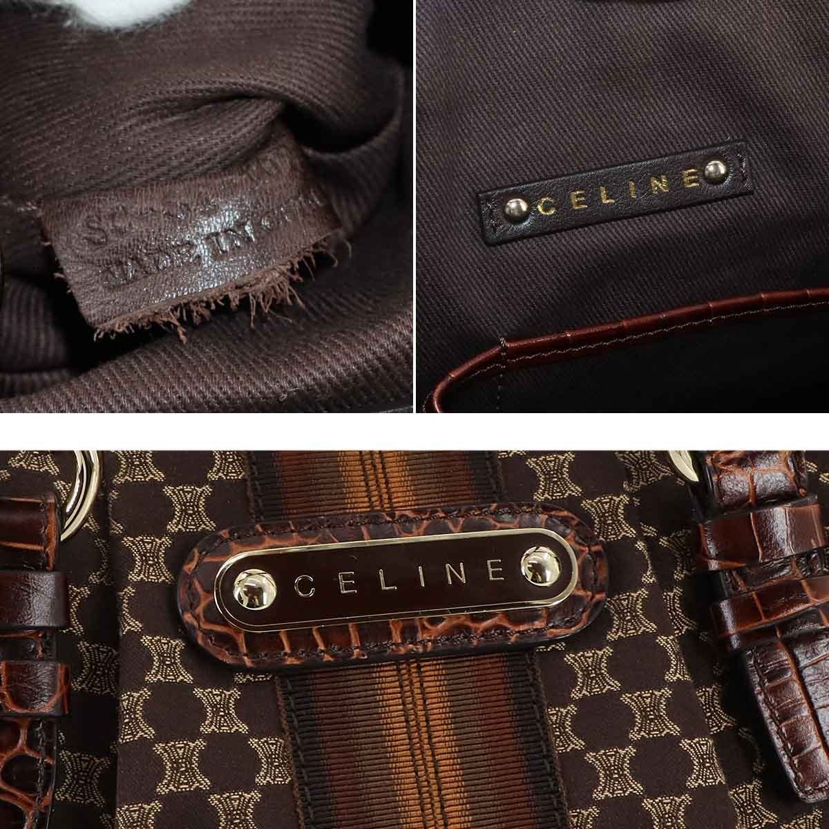 Luxury Promise Japan CELINE Macadam Hand Bag Canvas Leather Dark Brown Vintage Purse 90291694