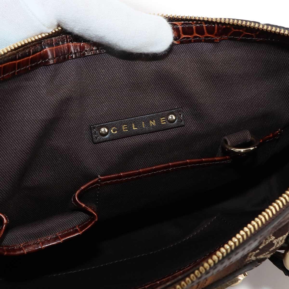 Luxury Promise Japan CELINE Macadam Hand Bag Canvas Leather Dark Brown Vintage Purse 90291694