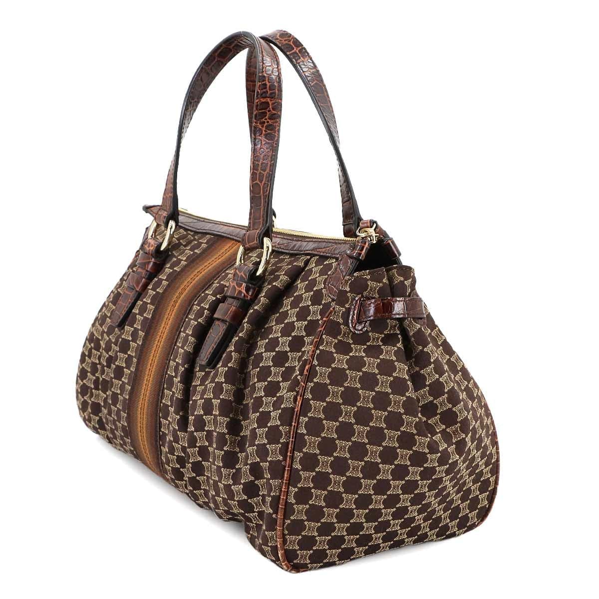 Luxury Promise Japan CELINE Macadam Hand Bag Canvas Leather Dark Brown Vintage Purse 90291694