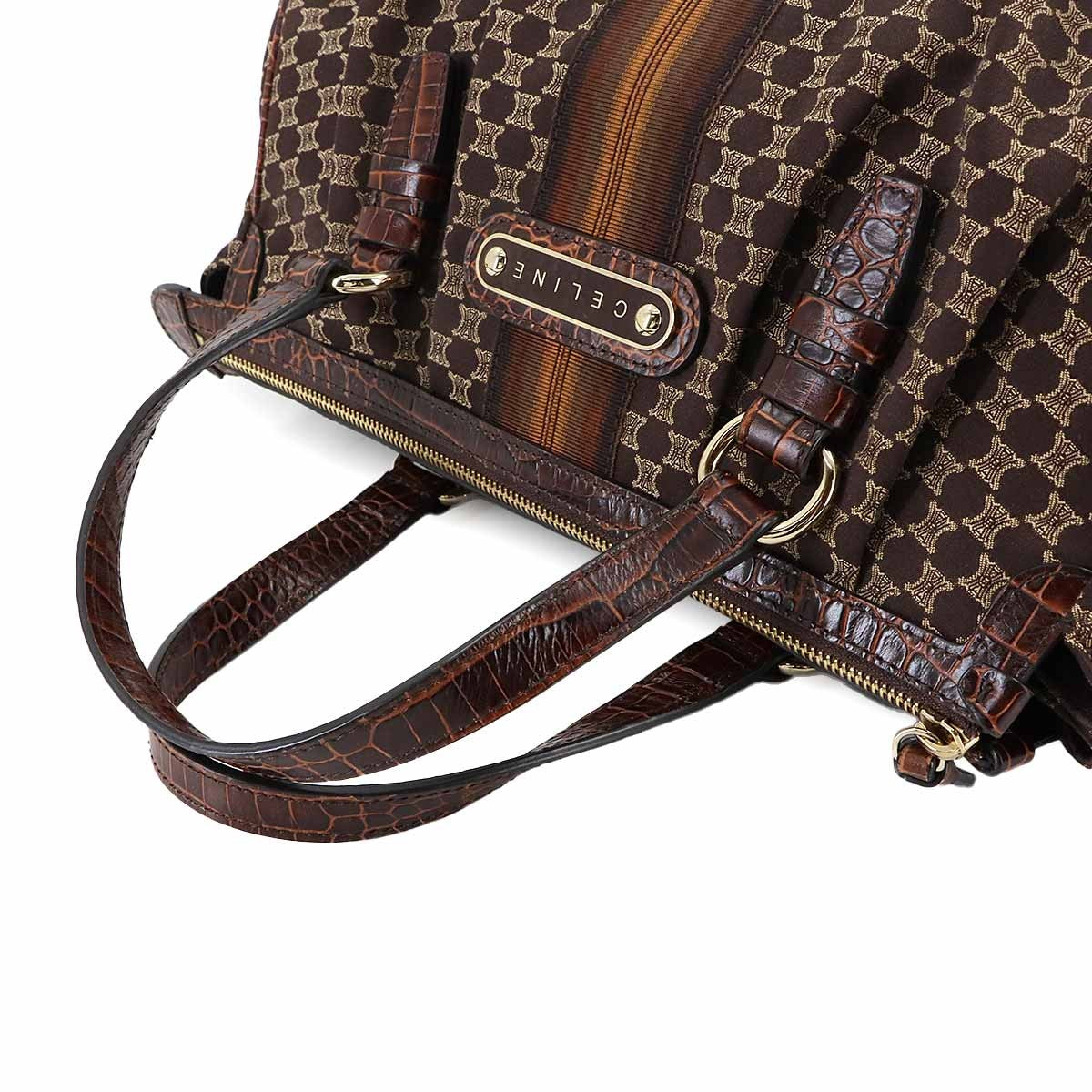 Luxury Promise Japan CELINE Macadam Hand Bag Canvas Leather Dark Brown Vintage Purse 90291694