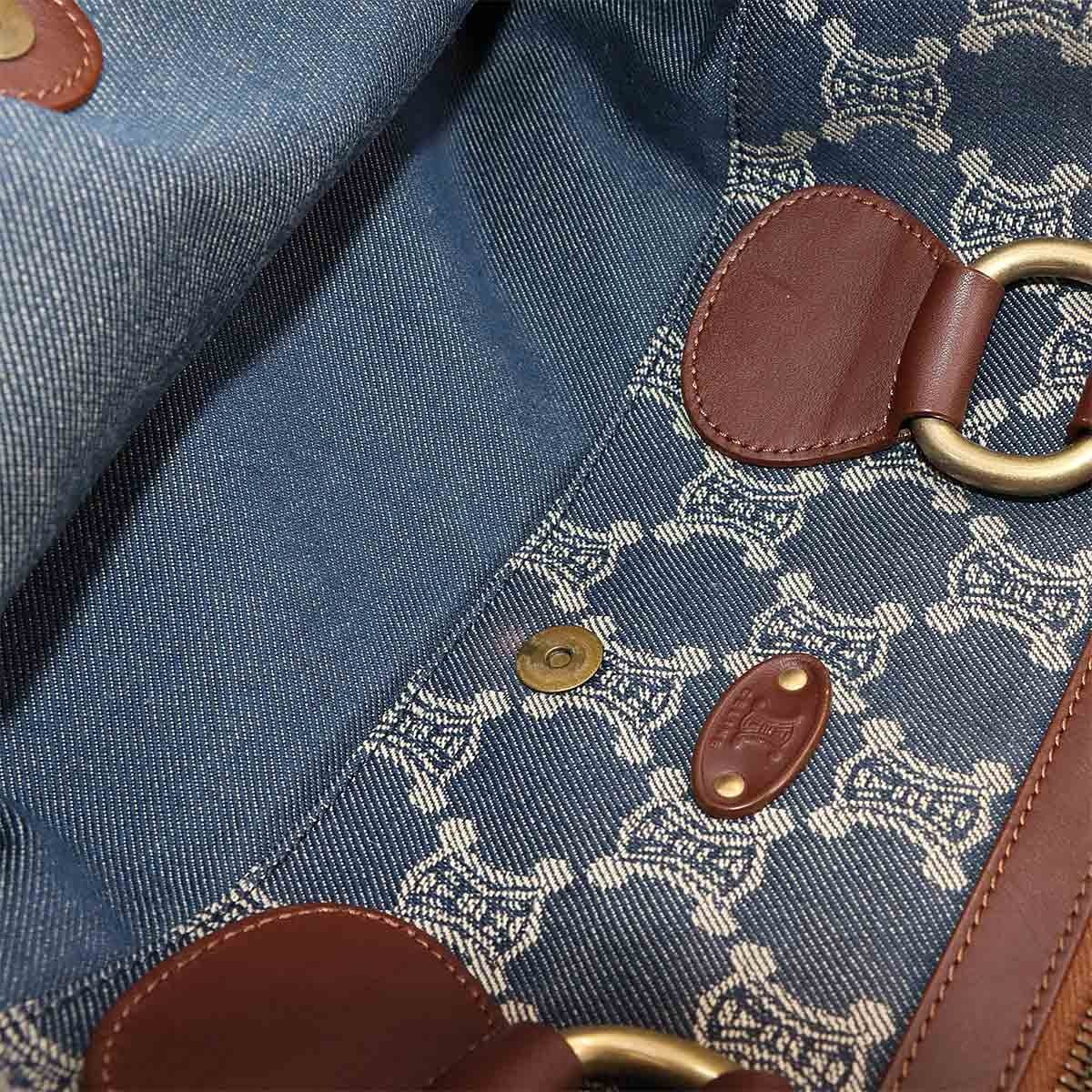 Luxury Promise Japan CELINE Macadam Hand Bag Denim Leather Blue Brown Purse 90289266