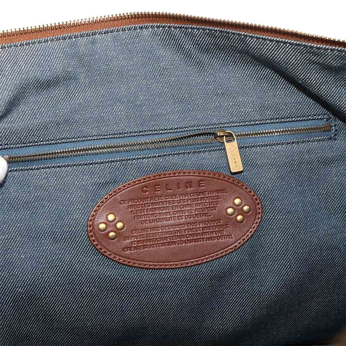 Luxury Promise Japan CELINE Macadam Hand Bag Denim Leather Blue Brown Purse 90289266