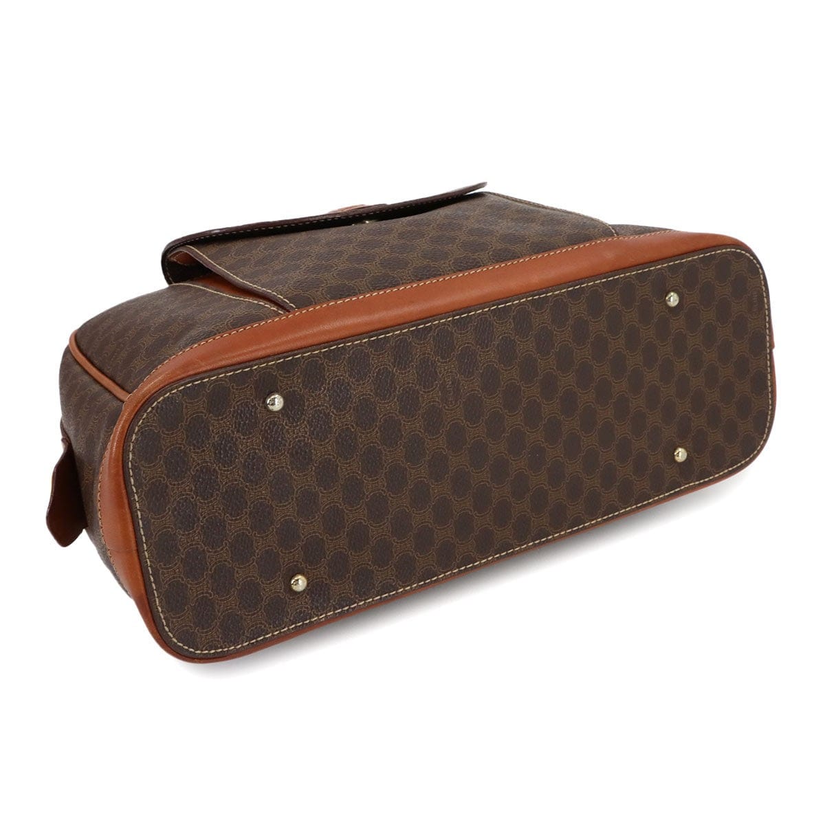 Luxury Promise Japan CELINE Macadam Hand Bag PVC Leather Brown Vintage 90289272