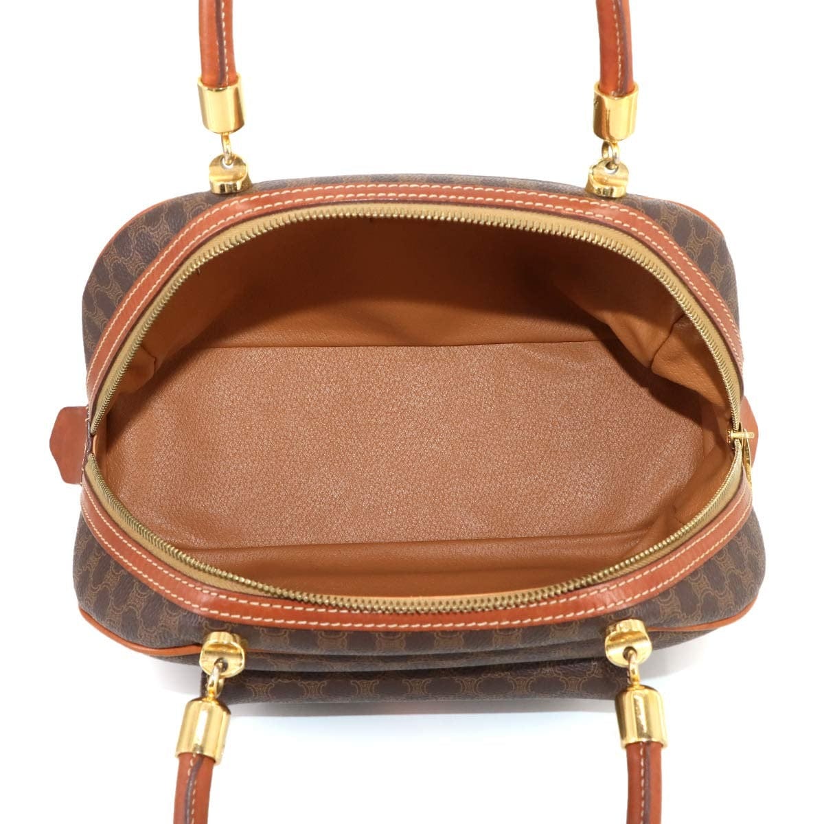 Luxury Promise Japan CELINE Macadam Hand Bag PVC Leather Brown Vintage 90289272