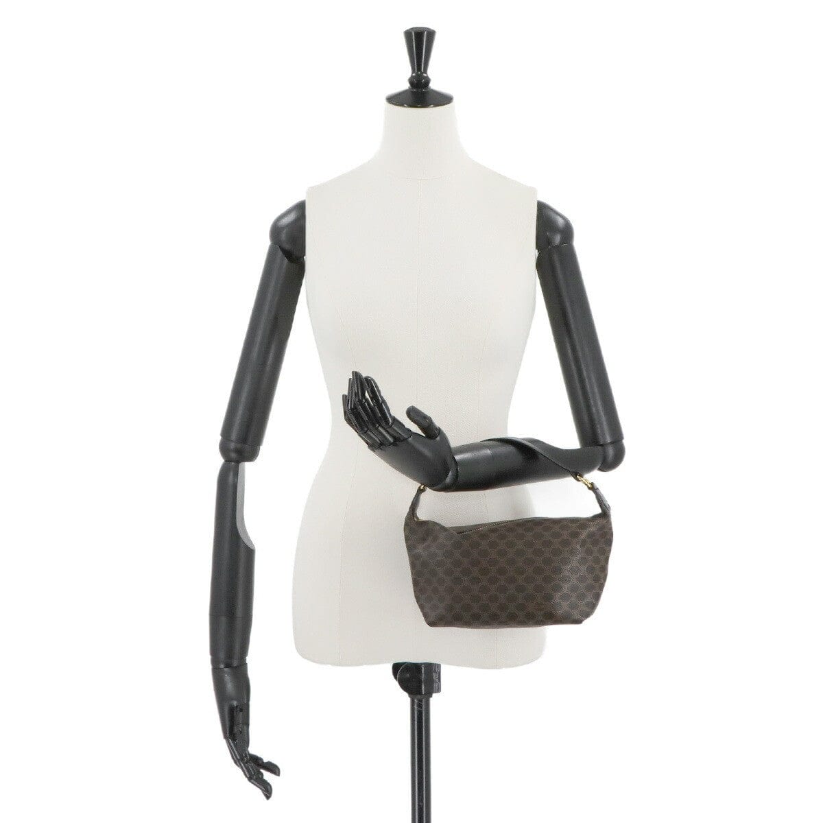 Luxury Promise Japan CELINE Macadam Hand Vanity Bag PVC Leather Black Brown Purse Vintage 90276025