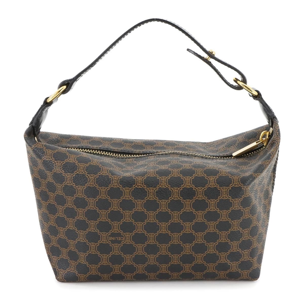 Luxury Promise Japan CELINE Macadam Hand Vanity Bag PVC Leather Black Brown Purse Vintage 90276025