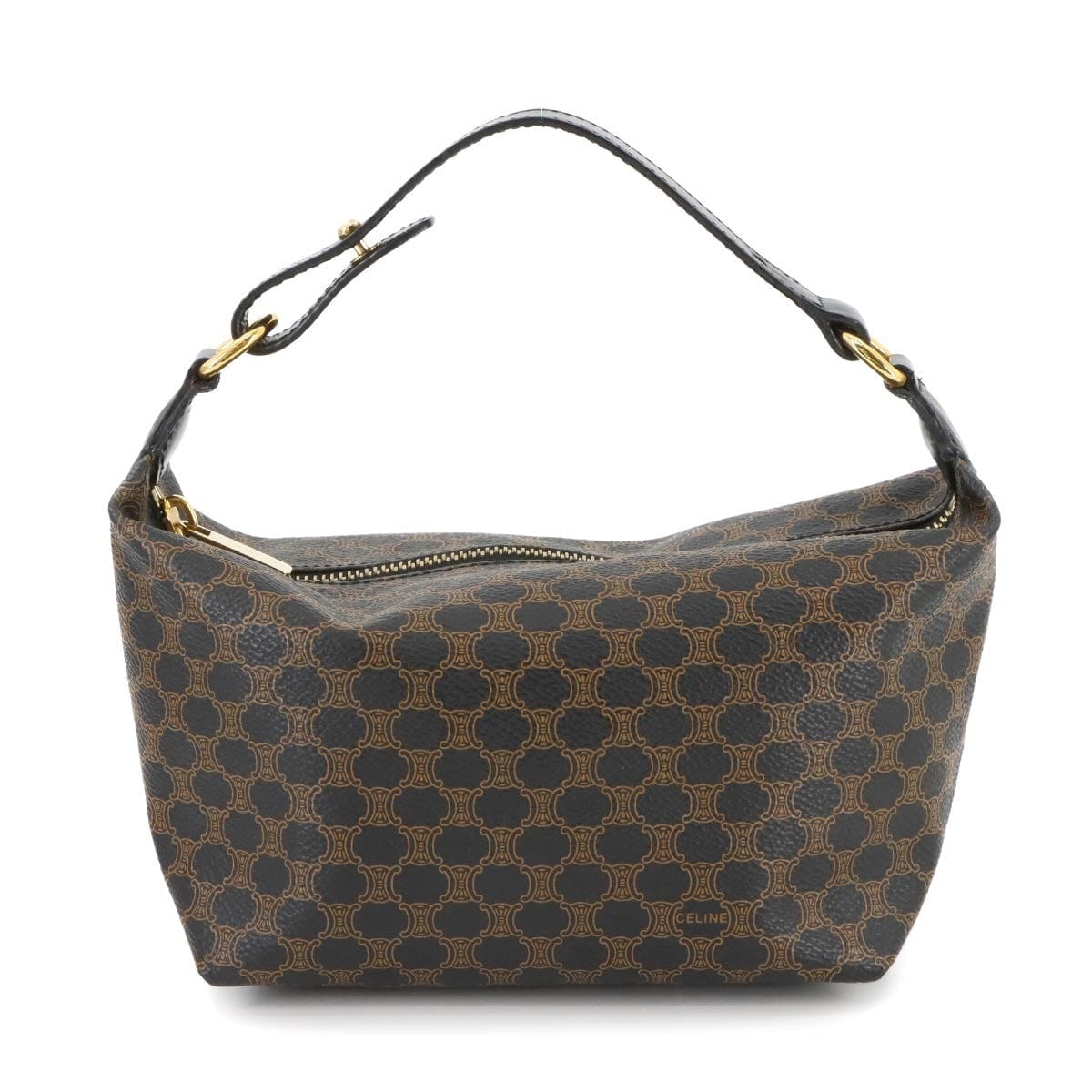 Luxury Promise Japan CELINE Macadam Hand Vanity Bag PVC Leather Black Brown Purse Vintage 90276025