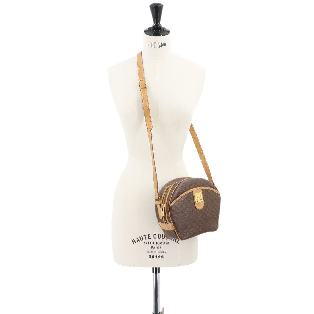 Luxury Promise Japan CELINE Macadam Shoulder Bag Leather PVC Brown Vintage Purse 90289484