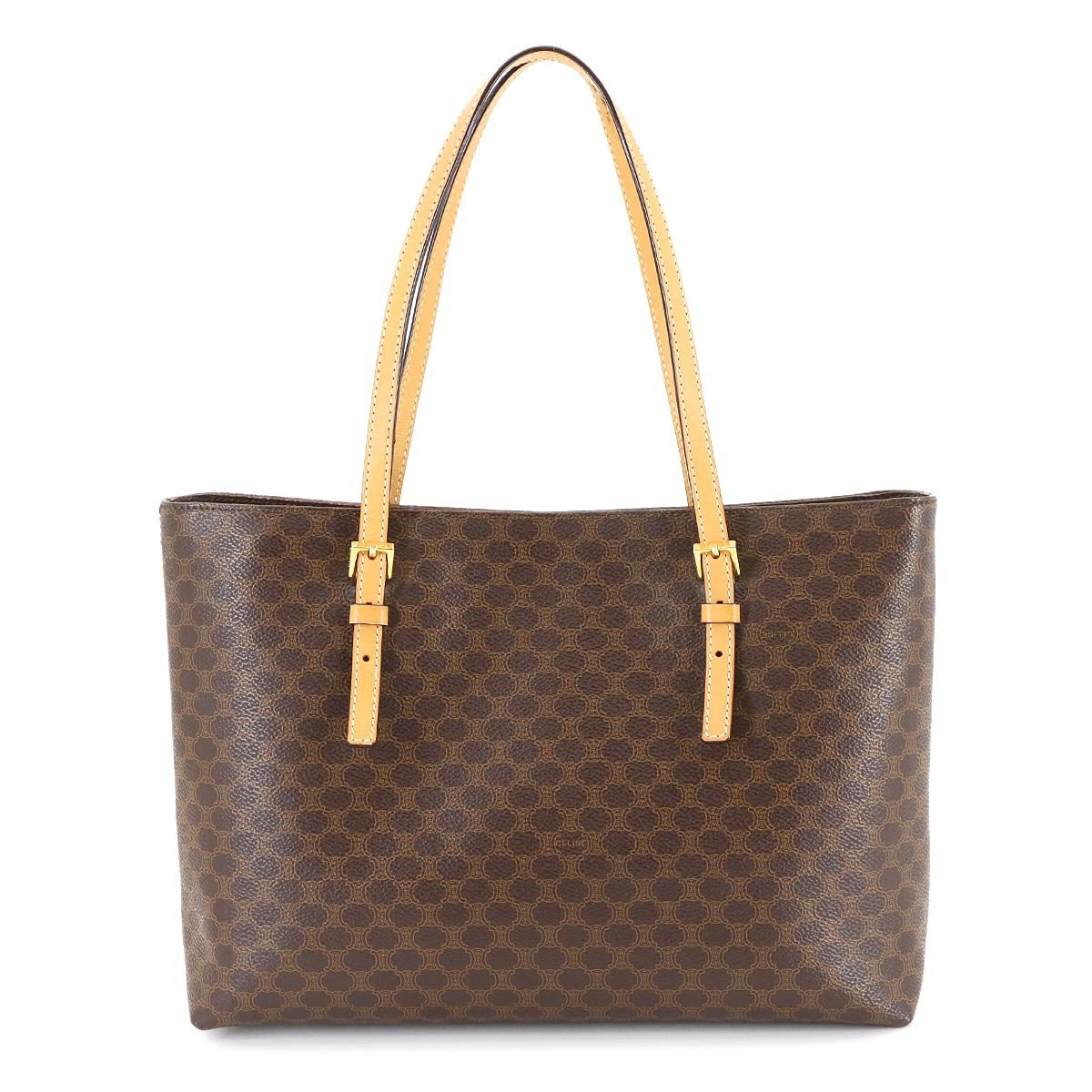 Luxury Promise Japan CELINE Macadam Tote Bag PVC Leather Brown Vintage Purse 90289303