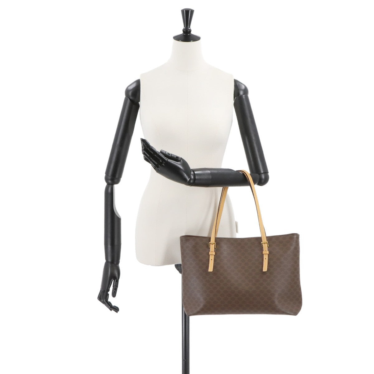Luxury Promise Japan CELINE Macadam Tote Bag PVC Leather Brown Vintage Purse 90289303