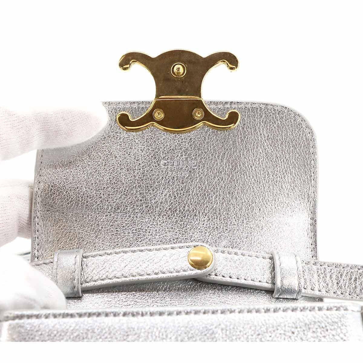 Luxury Promise Japan CELINE Triomphe Claude Mini Shoulder Bag Leather Silver 10I513DPV 90285235