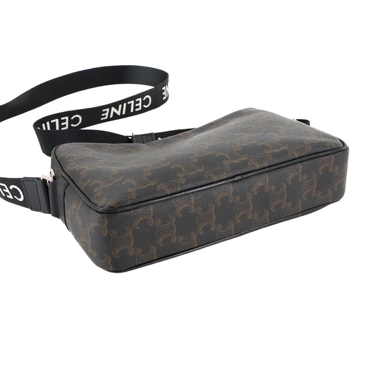 Luxury Promise Japan CELINE Triomphe Medium Messenger Shoulder Bag PVC Leather Black Brown 90292665