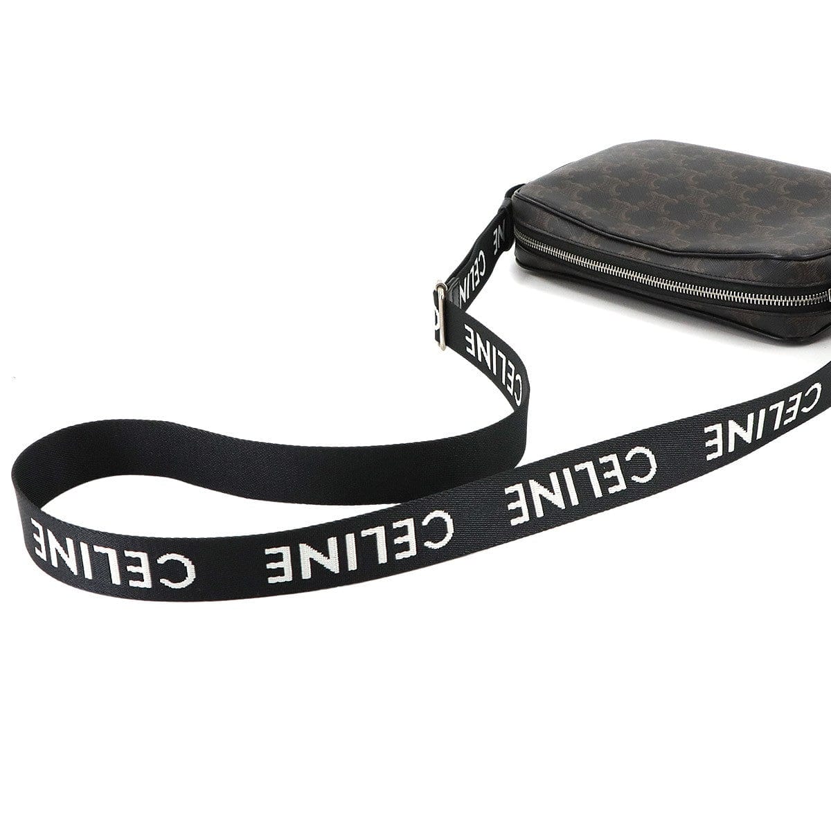 Luxury Promise Japan CELINE Triomphe Medium Messenger Shoulder Bag PVC Leather Black Brown 90292665