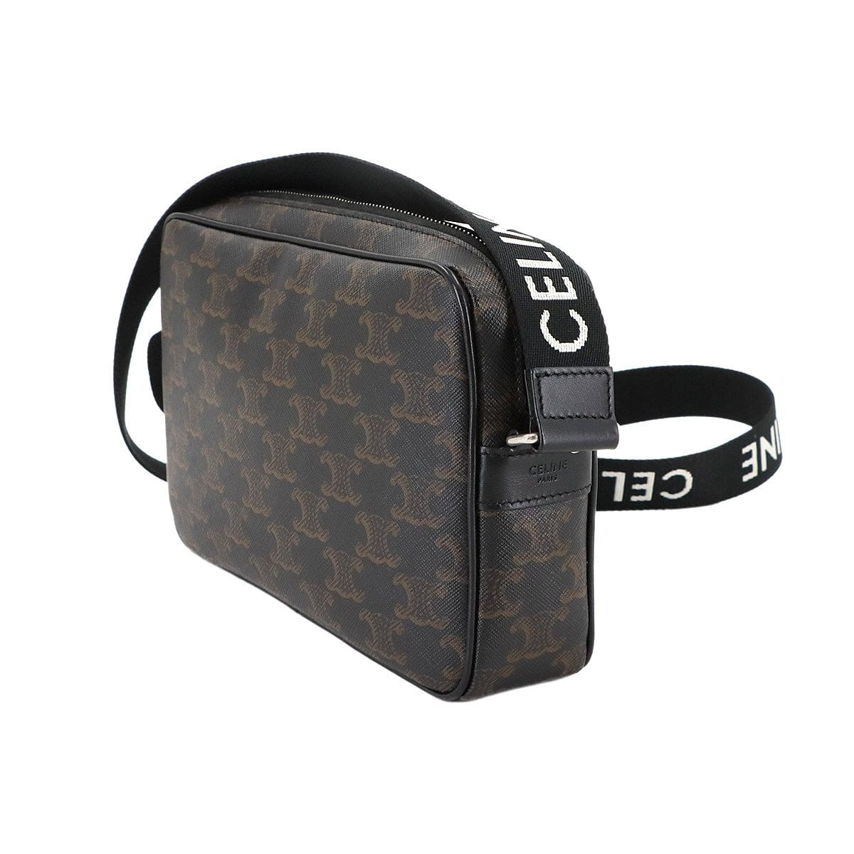 Luxury Promise Japan CELINE Triomphe Medium Messenger Shoulder Bag PVC Leather Black Brown 90292665