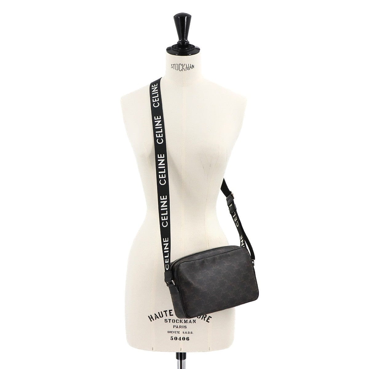 Luxury Promise Japan CELINE Triomphe Medium Messenger Shoulder Bag PVC Leather Black Brown 90292665