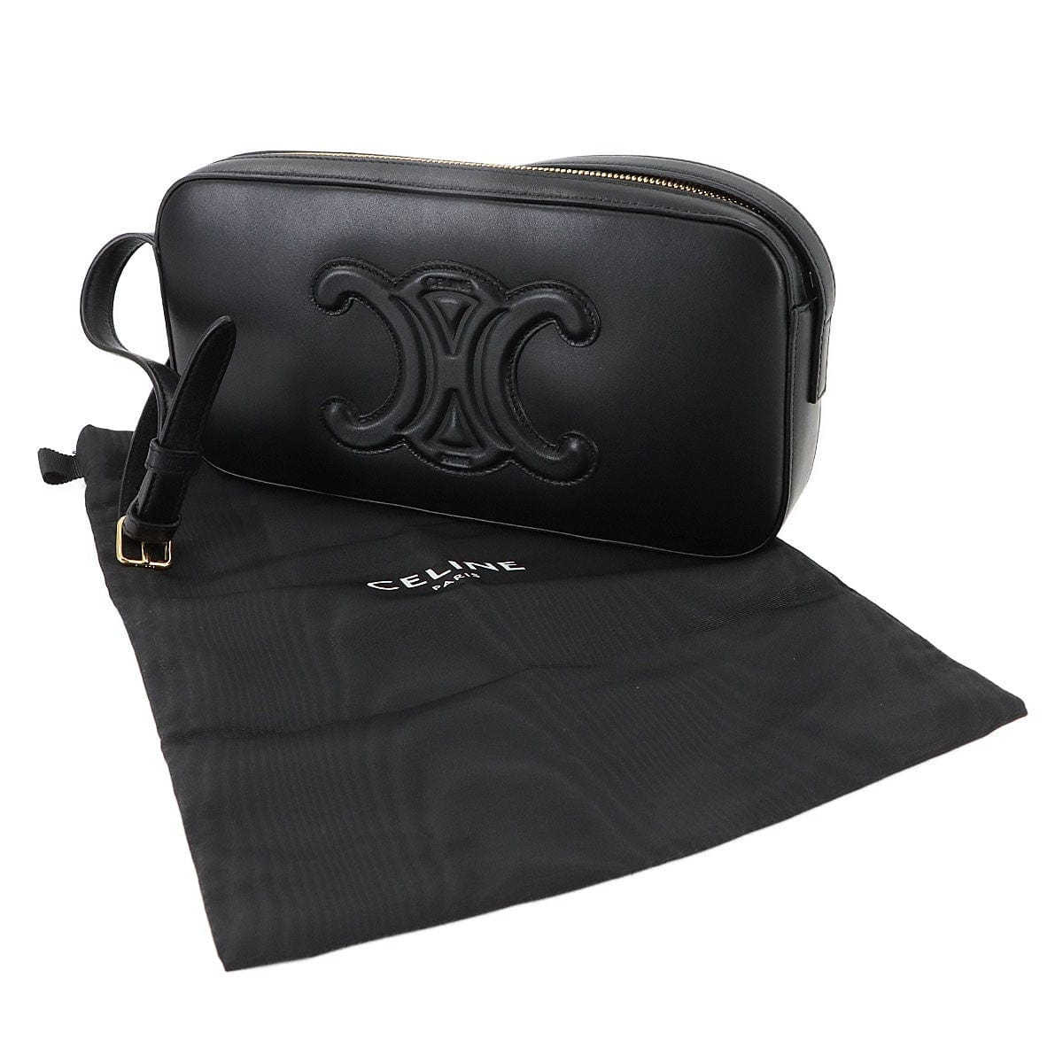 Luxury Promise Japan CELINE Triomphe Shoulder Bag Leather Black 199183 Purse 90286956