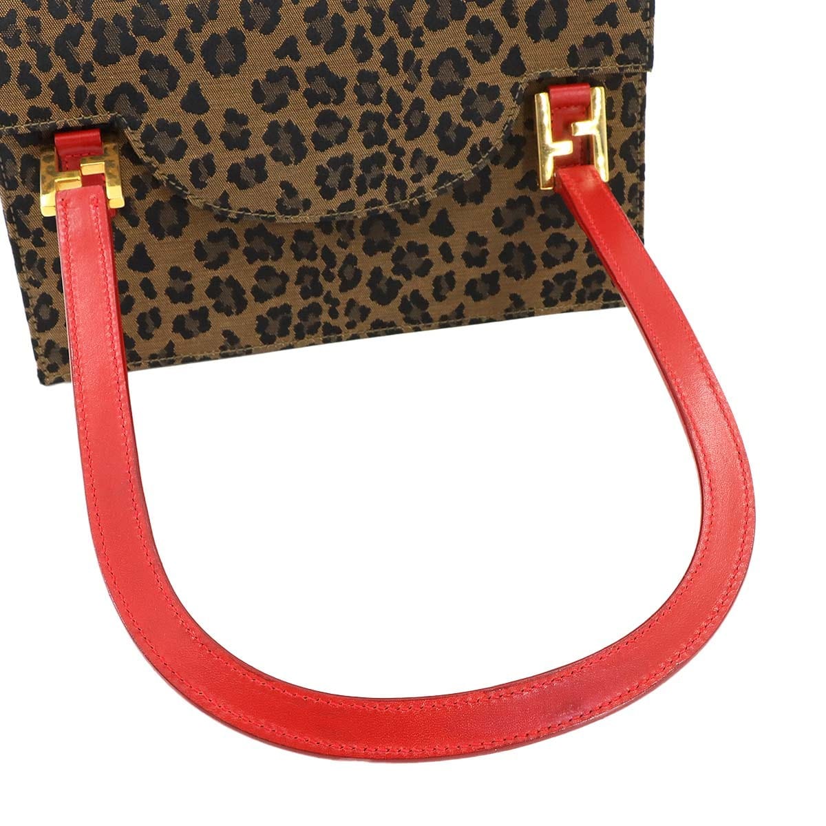 Luxury Promise Japan FENDI Shoulder Bag Canvas Leather Brown Red 26346 Leopard pattern Purse 90290994