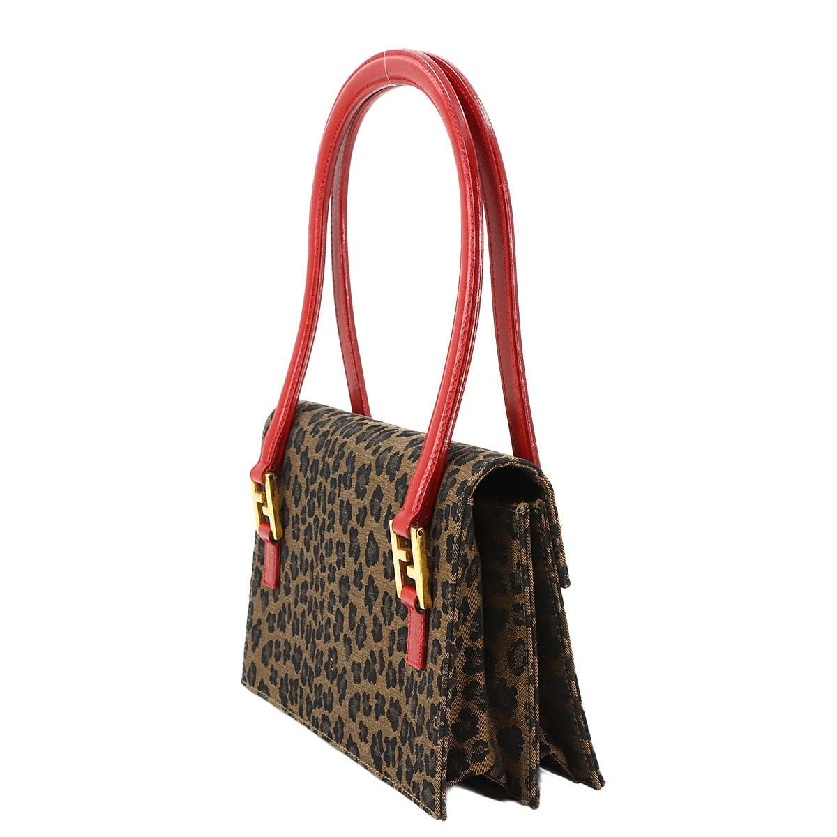 Luxury Promise Japan FENDI Shoulder Bag Canvas Leather Brown Red 26346 Leopard pattern Purse 90290994