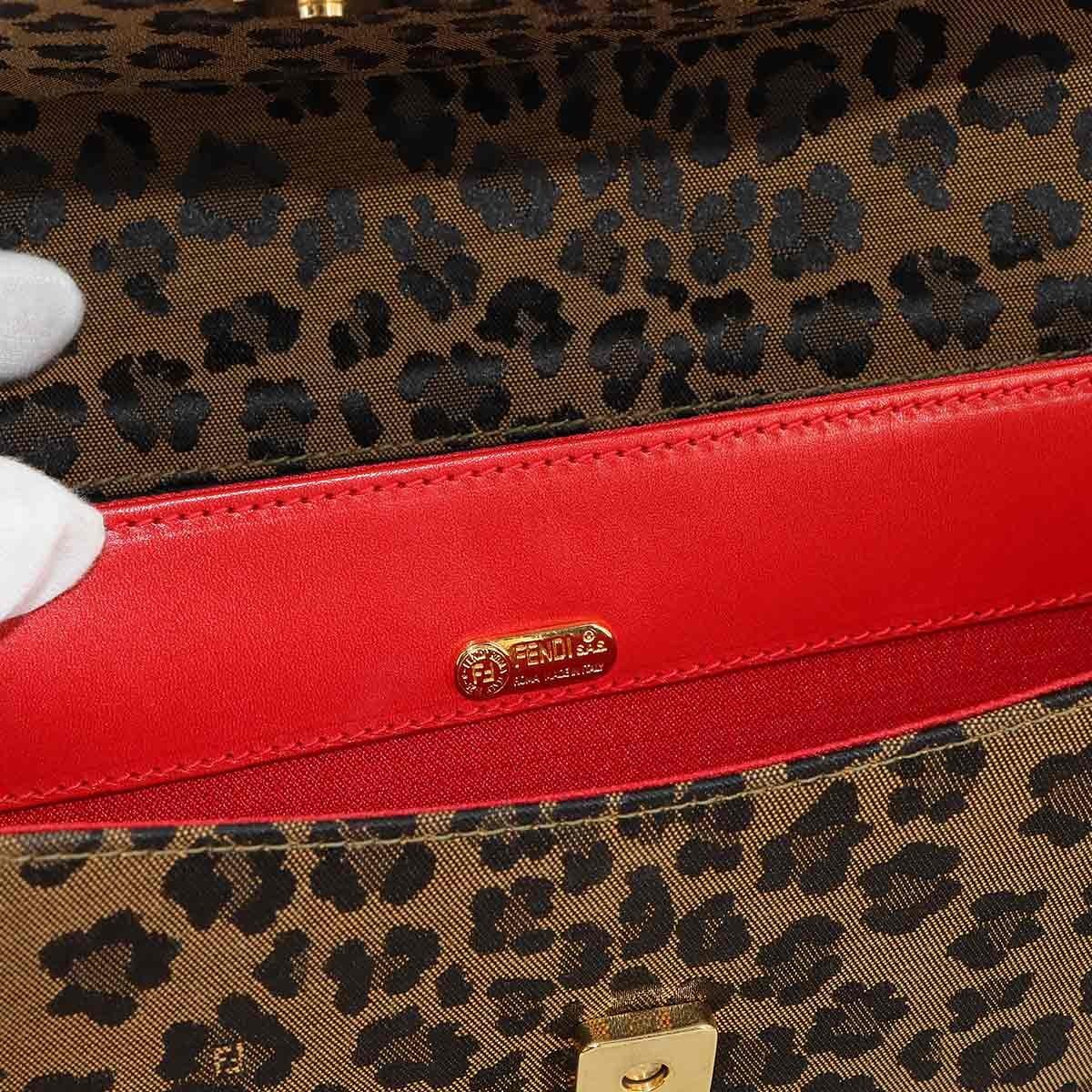 Luxury Promise Japan FENDI Shoulder Bag Canvas Leather Brown Red 26346 Leopard pattern Purse 90290994