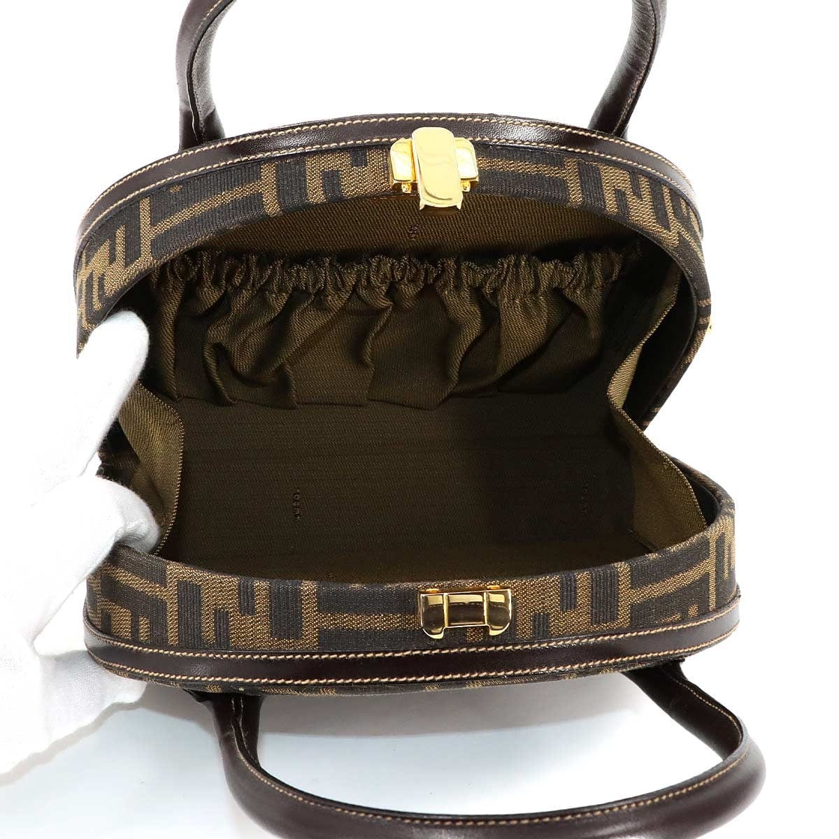 Luxury Promise Japan FENDI Zucca Hand Shoulder Bag Canvas Leather Brown Black Vintage 90287639