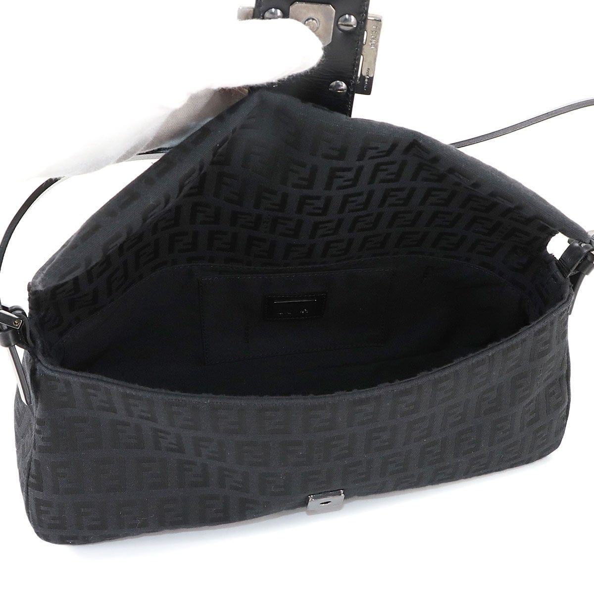 Luxury Promise Japan FENDI Zucchino Mamma Baguette Shoulder Bag Canvas Leather Black 8BR181 90285024