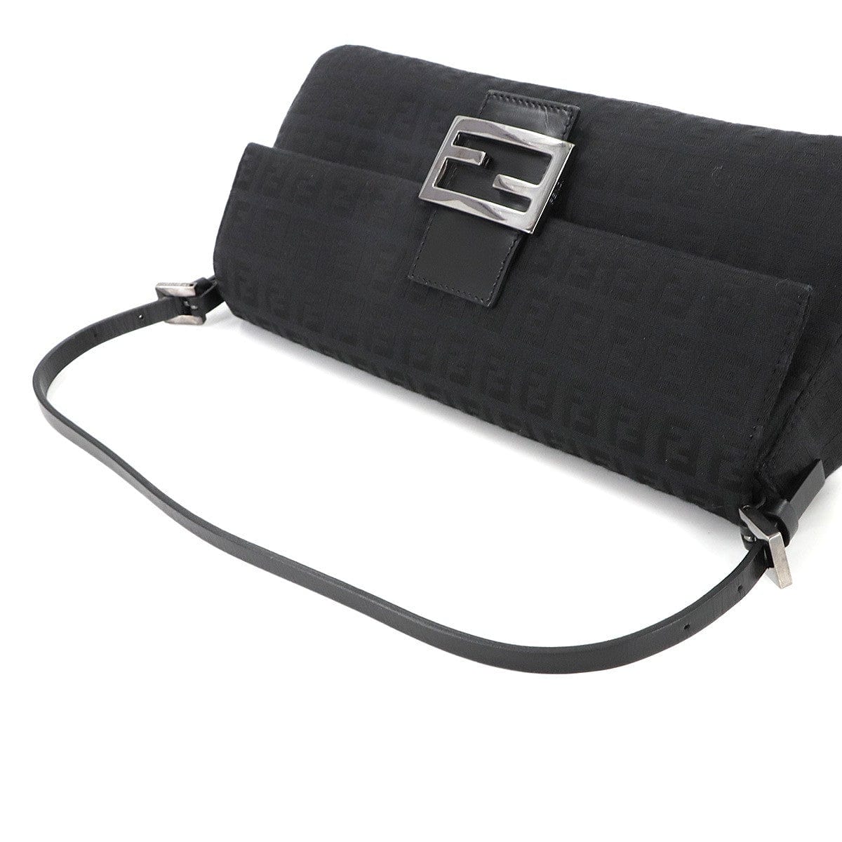 Luxury Promise Japan FENDI Zucchino Mamma Baguette Shoulder Bag Canvas Leather Black 8BR181 90285024