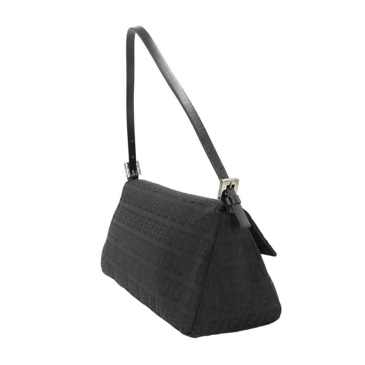 Luxury Promise Japan FENDI Zucchino Mamma Baguette Shoulder Bag Canvas Leather Black 8BR181 90285024