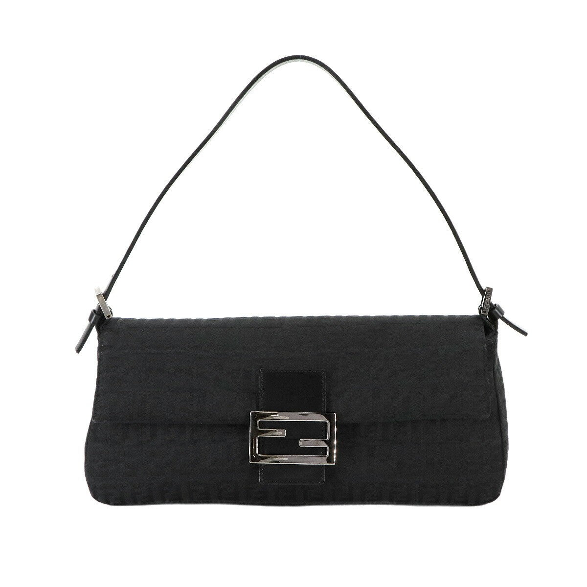 Luxury Promise Japan FENDI Zucchino Mamma Baguette Shoulder Bag Canvas Leather Black 8BR181 90285024