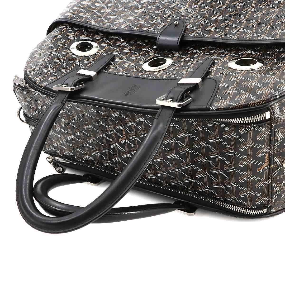 Luxury Promise Japan GOYARD Pet Carrier 2way Boston Shoulder Bag PVC Leather Black Purse 90269110