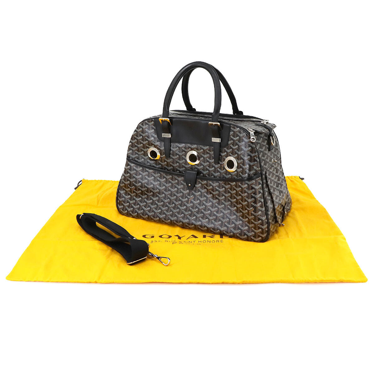 Luxury Promise Japan GOYARD Pet Carrier 2way Boston Shoulder Bag PVC Leather Black Purse 90269110