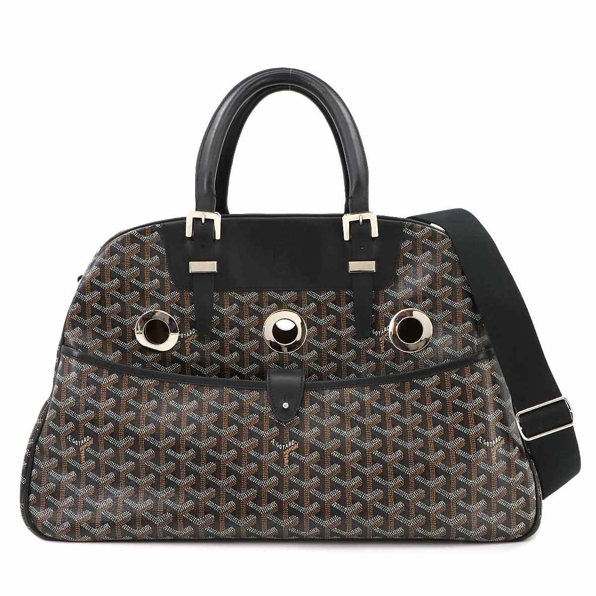 Luxury Promise Japan GOYARD Pet Carrier 2way Boston Shoulder Bag PVC Leather Black Purse 90269110