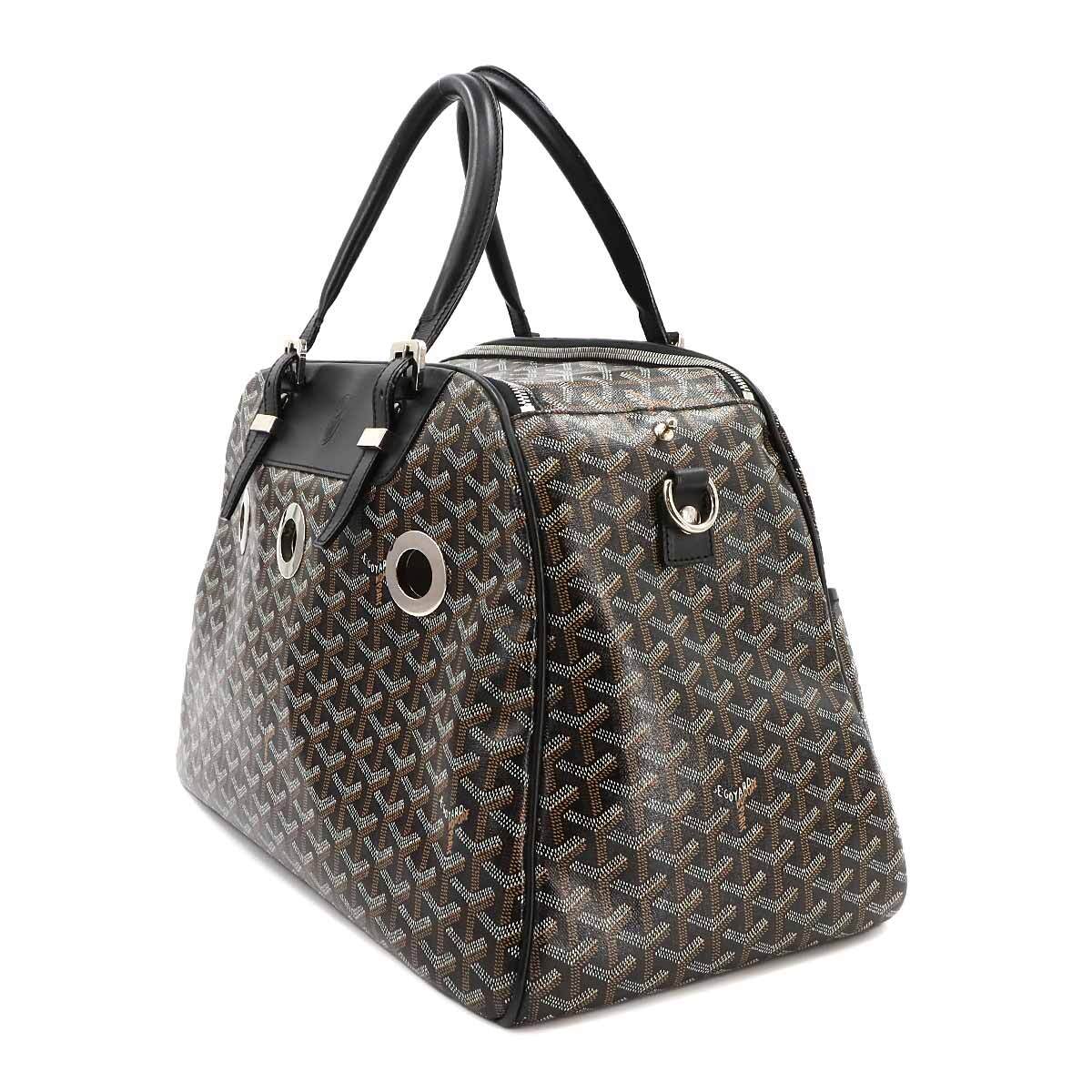 Luxury Promise Japan GOYARD Pet Carrier 2way Boston Shoulder Bag PVC Leather Black Purse 90269110