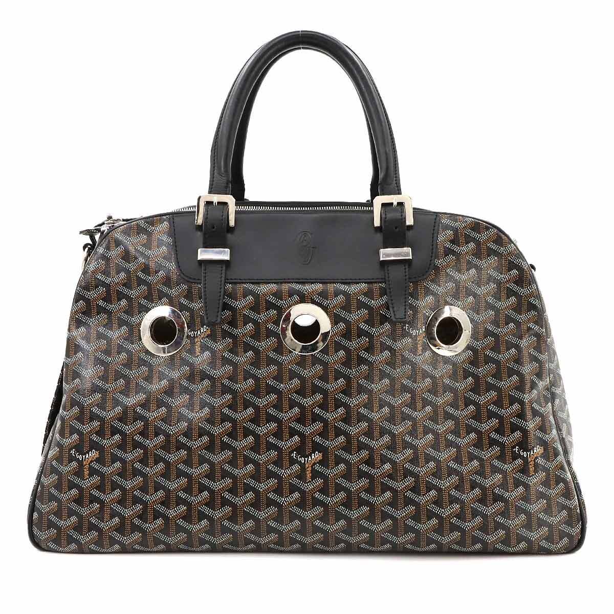 Luxury Promise Japan GOYARD Pet Carrier 2way Boston Shoulder Bag PVC Leather Black Purse 90269110