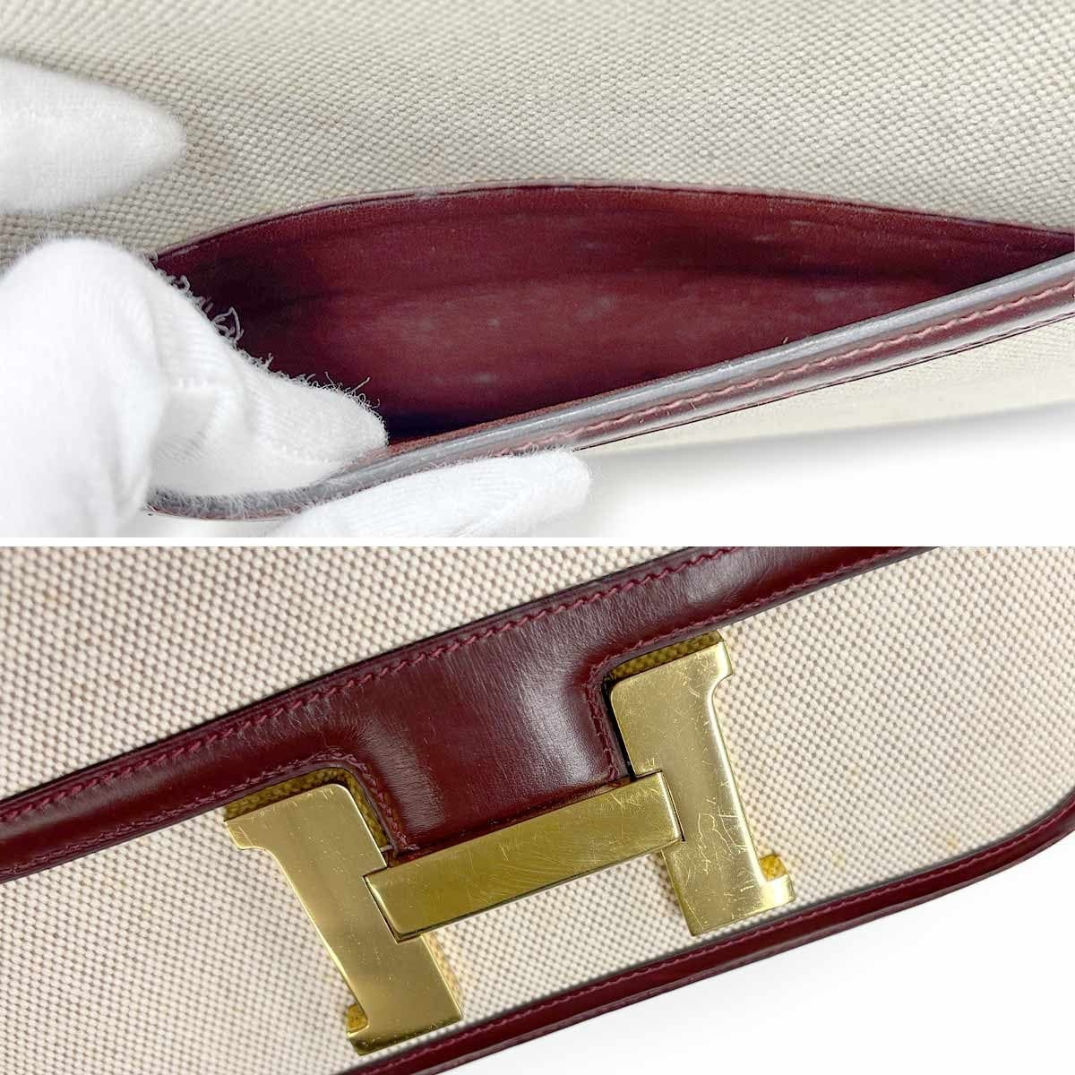 Luxury Promise Japan HERMES Constance 23 Shoulder Bag Box Calf Toile H Beige Rouge H 90315400
