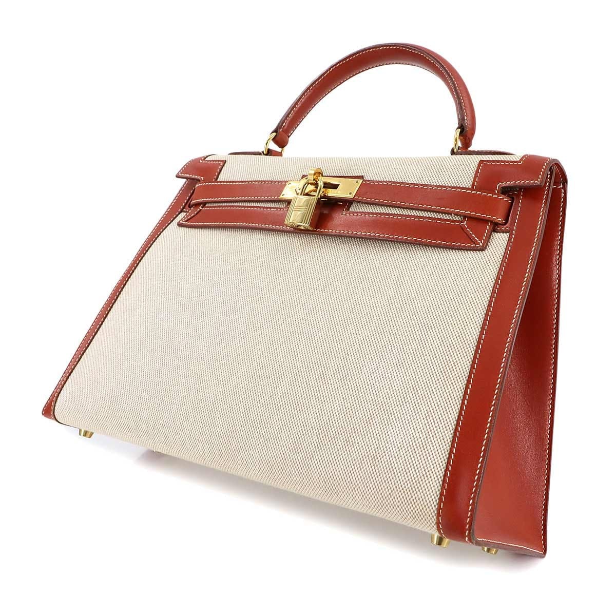 Luxury Promise Japan HERMES Kelly 32 Toile H Swift Natural Brique 2way Hand Shoulder Bag 90286103