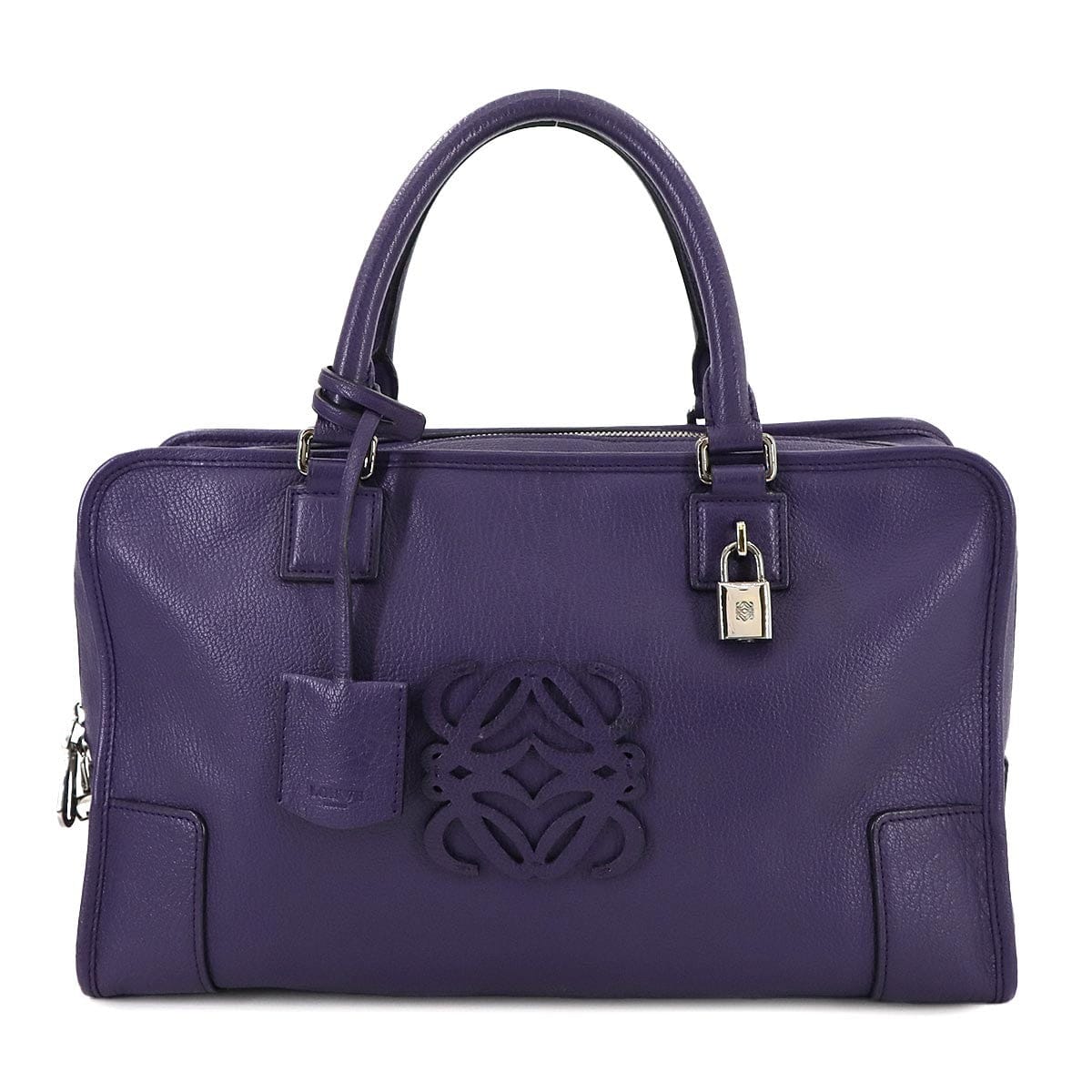 Luxury Promise Japan LOEWE Amazona 36 Hand Bag Leather Purple Anagram Purse 90287657