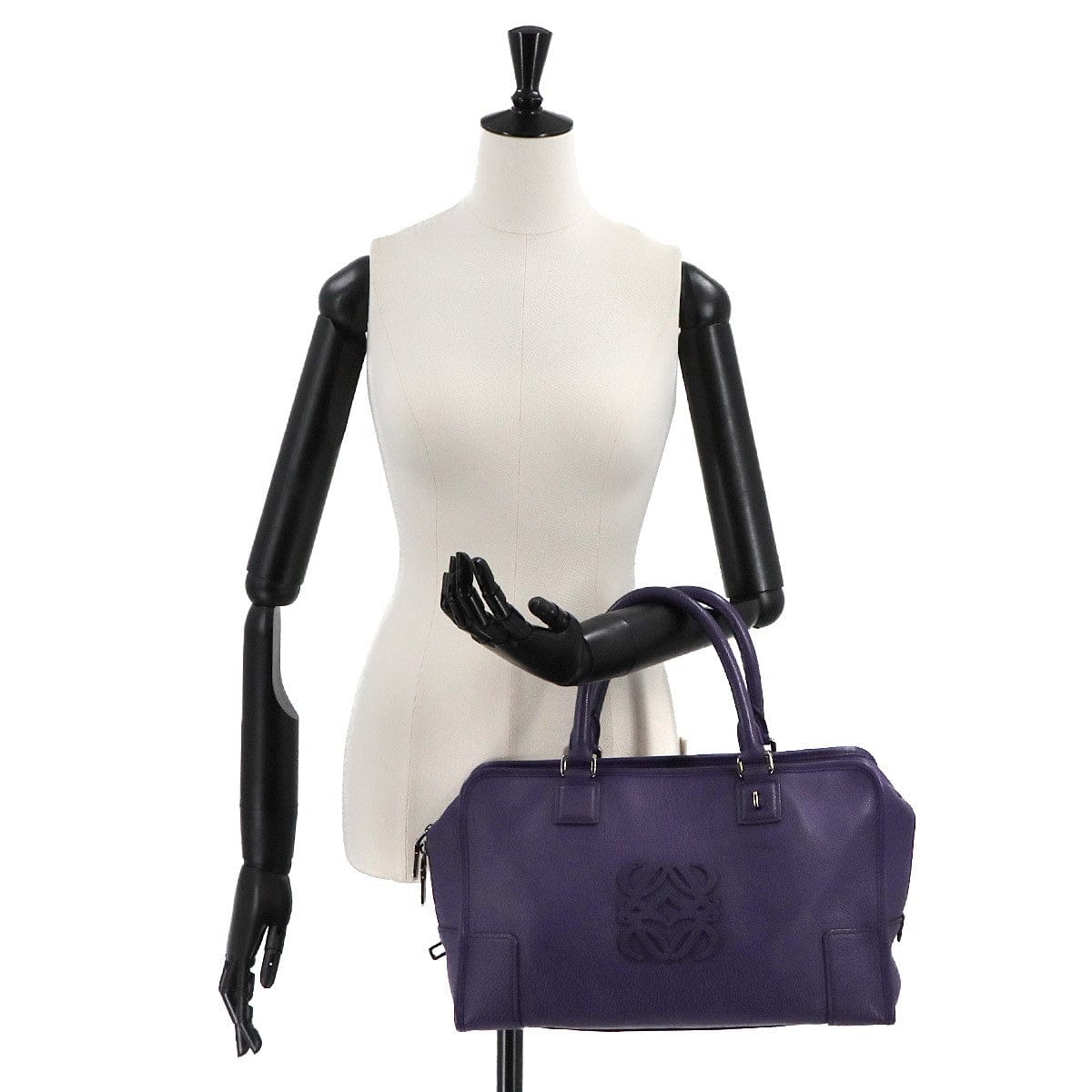 Luxury Promise Japan LOEWE Amazona 36 Hand Bag Leather Purple Anagram Purse 90287657