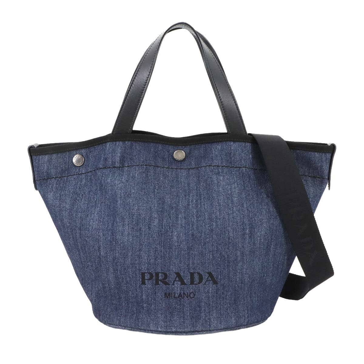 Luxury Promise Japan PRADA Small 2way Tote Shoulder Bag Denim Leather Blue Black 1BG244 90289015