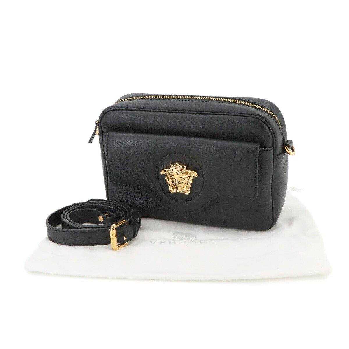 Luxury Promise Japan VERSACE Medusa Shoulder Bag Leather Black 1008102 90268113